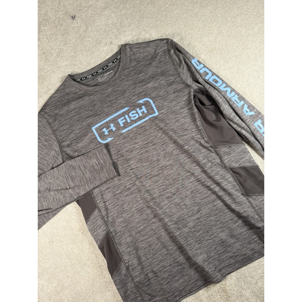 Under Armour Fishing Shirt Mens 2XL Gray Performance Long Sleeve‎ Wicking UPF